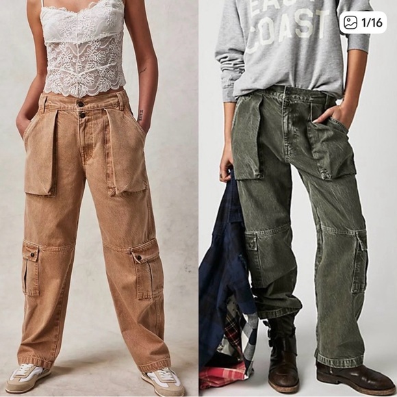 Free People Marx Slouchy Cargo Pants - Olive Green size 29